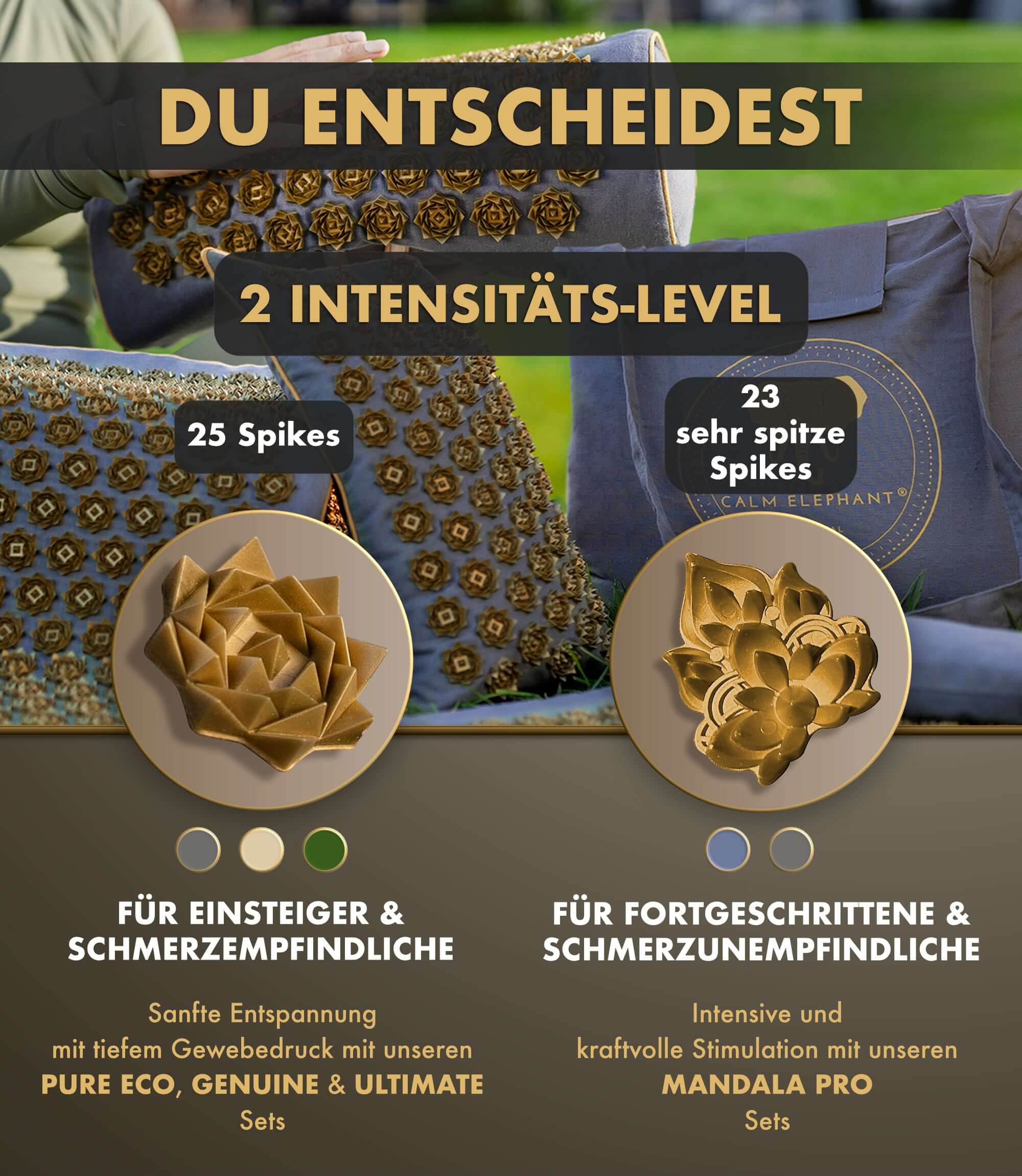 Akupressurmatte intensiv | MANDALA PRO XXL 5er Set - grau mit 2 Intensitäts-Leveln für unterschiedliche Nutzer.