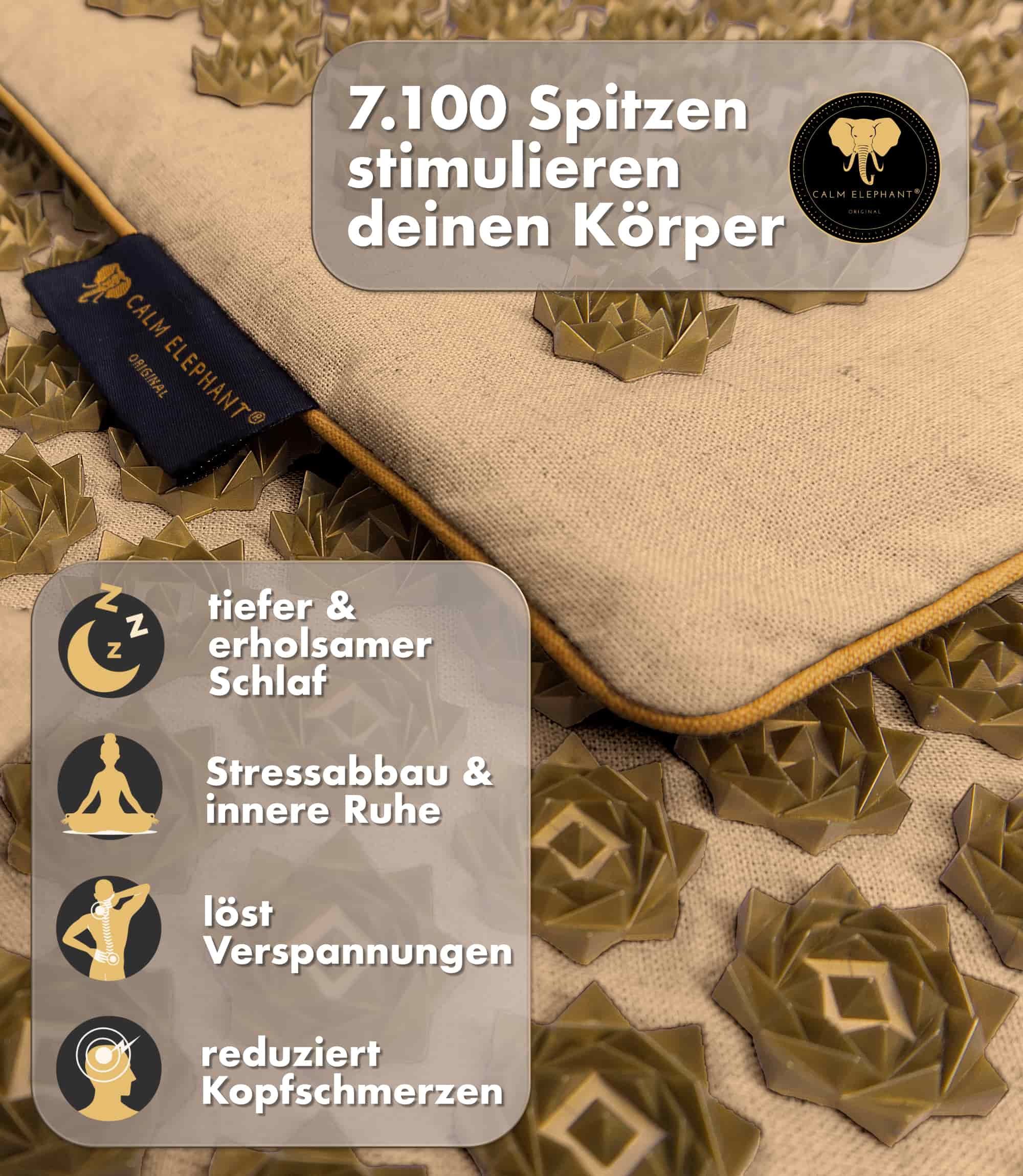 Akupressurmatte | PURE ECO 3er Set - beige mit 7100 Spitzen für besseren Schlaf und Entspannung von CALM ELEPHANT.