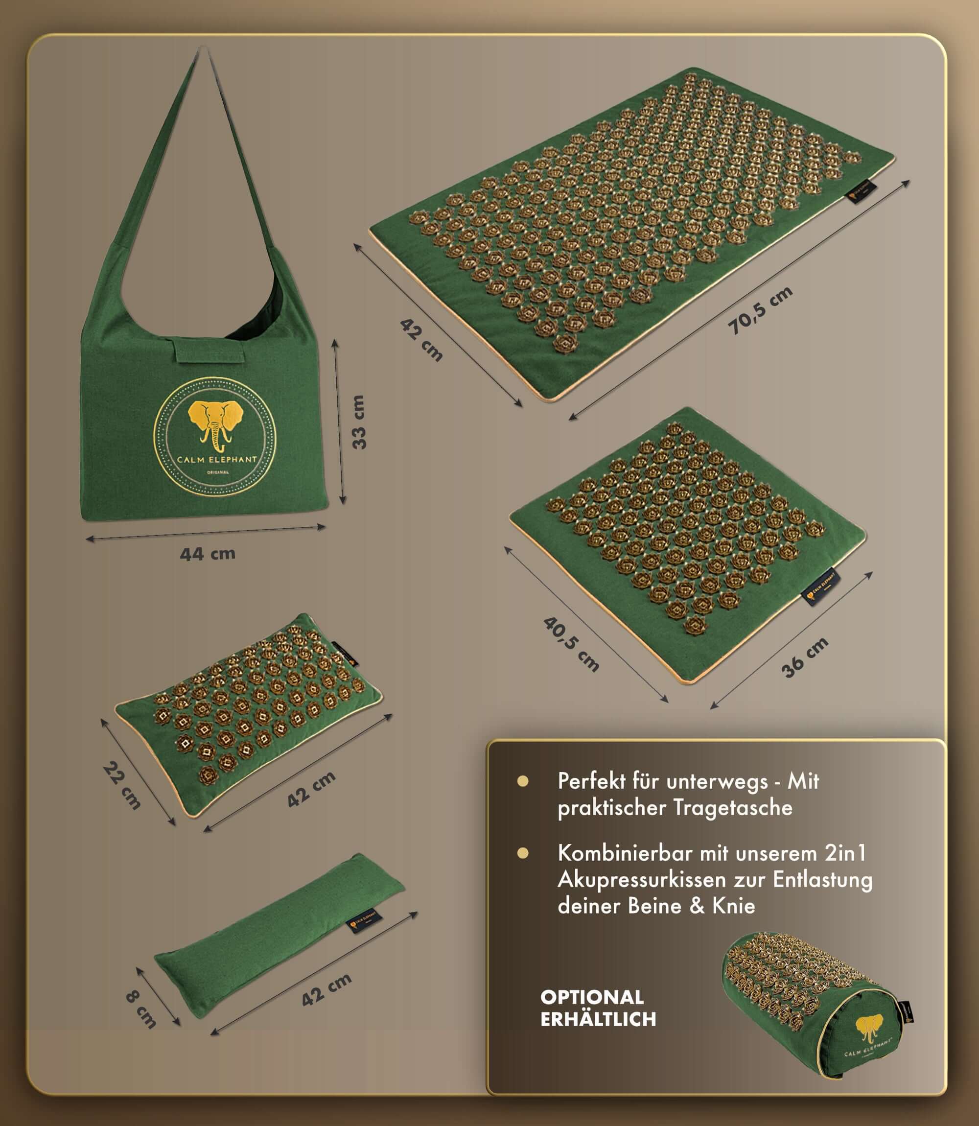 Akupressurmatte | GENUINE 5er Set - grün, mit praktischer Tragetasche und verschiedenen Matten für Entspannung.
