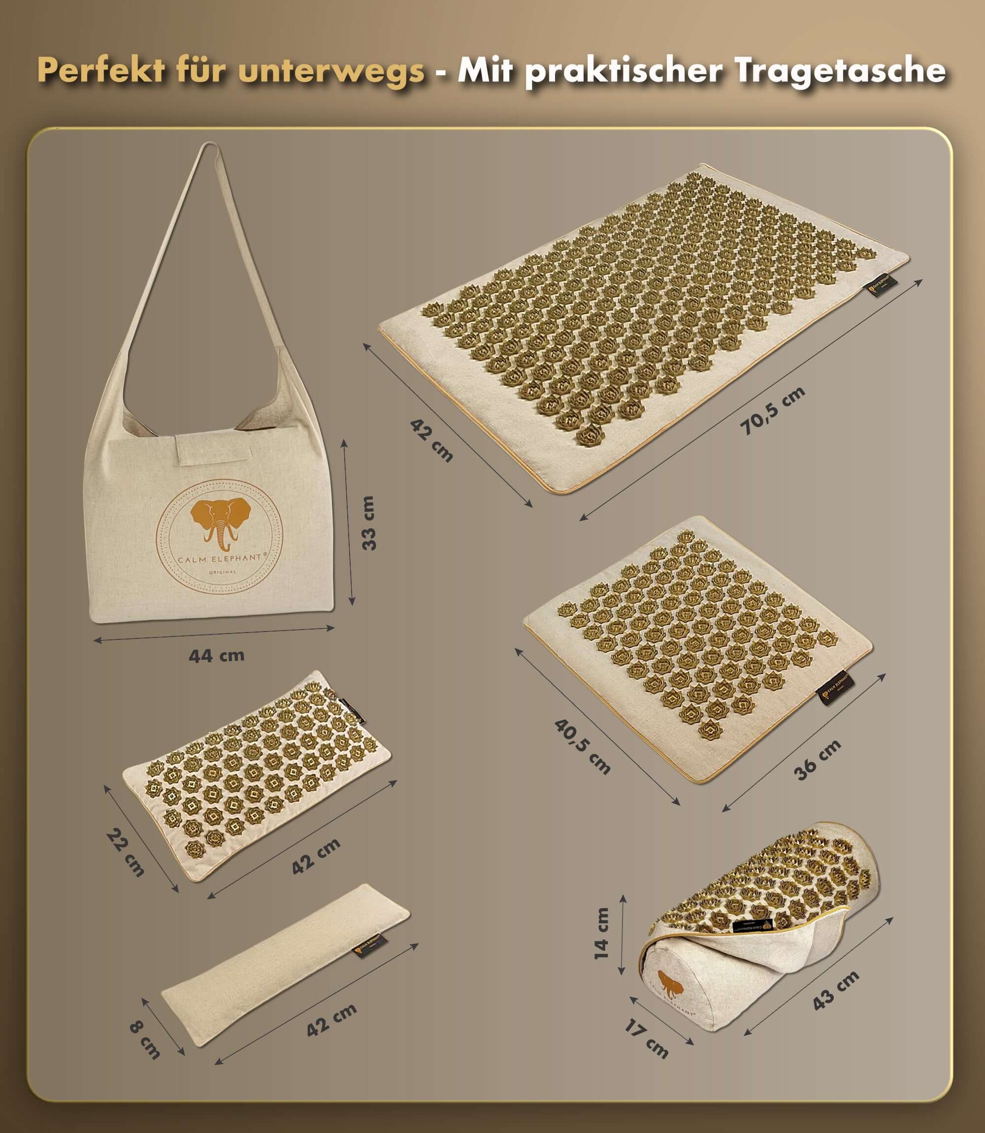 Akupressurmatte | ULTIMATE 6er Set - beige im Set mit praktischer Tragetasche für ideale Akupressurerfahrung.